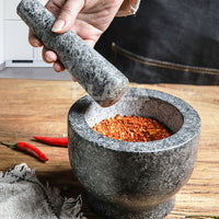 0133 Merge Heavy Duty Ganite Mortar & Pestle Set Unpolished Solid Stone Spice Grinder Bowl Appliance.