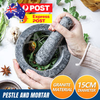 0133 Merge Heavy Duty Ganite Mortar & Pestle Set Unpolished Solid Stone Spice Grinder Bowl Appliance.