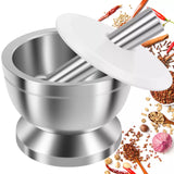 0134 Merge Mortar And Pestle Stainless Steel Pot Garlic Spice Herbs Bowl Mill Grinder Tools Appliance.