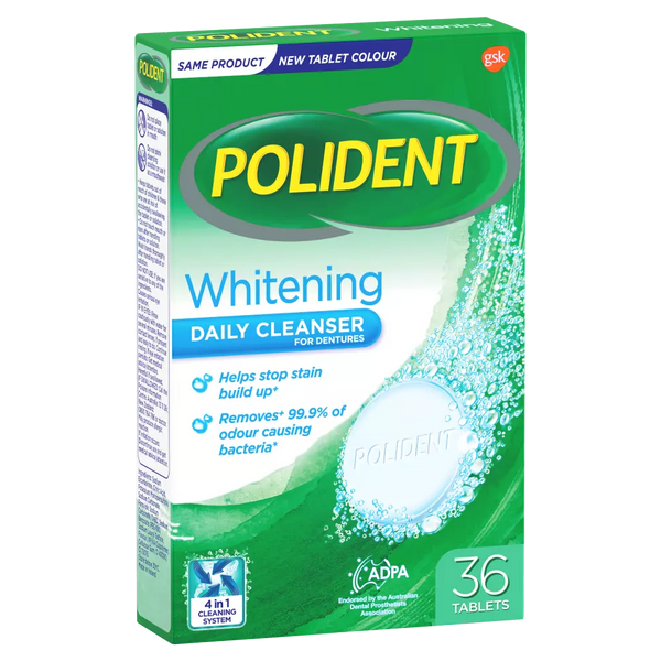 0158 Merge Polident Whitening Daily Cleanser For Dentures 36 Tablets Maintain Whiteness