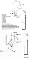 0245 Merge ACA Wels 8" Rain Shower Head Set Round 5 Mode Handheld High Pressure Chrome