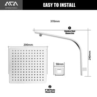 0246 Merge ACA Wels 8" Rain Shower Head Set Square Gooseneck Shower Wall Arm DIY Chrome.