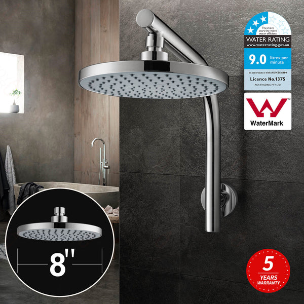 0247 Merge ACA 8" Rain Shower Head Set Gooseneck Arm Wall Mounted Bathroom Chrome Round