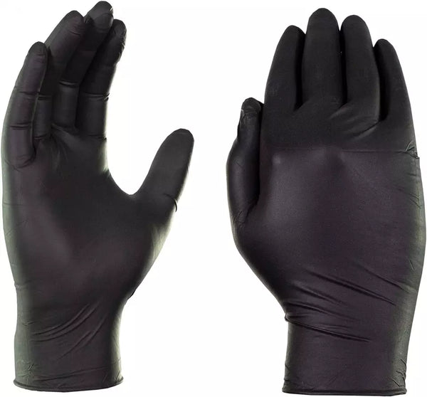 Disposable 6G Black Nitrile gloves With Textured Fingers Box Of 100,4.7 Mil th Protective.