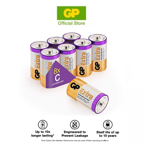 03102 Merge GP Extra Alkaline C Batteries L14 Batteries 1.5V, Type C Cell Size Pack Of 8 Outback Celebration Items