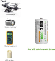 03111 Merge EBL 5000mAh High Capacity NI-MH Rechargeable C Batteries, 4 Pack Case Outback Celebration Items.