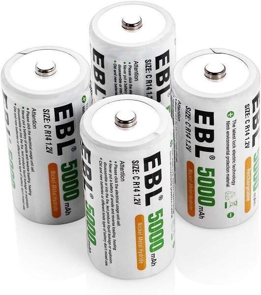 03111 Merge EBL 5000mAh High Capacity NI-MH Rechargeable C Batteries, 4 Pack Case Outback Celebration Items.