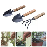 0324 Merge 3Pcs Set Mini Garden Hand Tool Plant Gardening Shovel Spade Rake Wooden Handle Awesome Yard