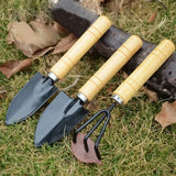 0324 Merge 3Pcs Set Mini Garden Hand Tool Plant Gardening Shovel Spade Rake Wooden Handle Awesome Yard