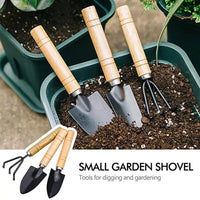 0324 Merge 3Pcs Set Mini Garden Hand Tool Plant Gardening Shovel Spade Rake Wooden Handle Awesome Yard