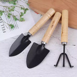 0324 Merge 3Pcs Set Mini Garden Hand Tool Plant Gardening Shovel Spade Rake Wooden Handle Awesome Yard