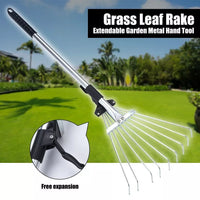 0330 Merge Telescopic Metal 9 Teeth Garden Leaf Rake Lawn Grass Rake Cleaning Tool Yard.