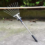 0330 Merge Telescopic Metal 9 Teeth Garden Leaf Rake Lawn Grass Rake Cleaning Tool Yard.