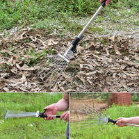 0330 Merge Telescopic Metal 9 Teeth Garden Leaf Rake Lawn Grass Rake Cleaning Tool Yard.