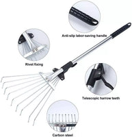 0330 Merge Telescopic Metal 9 Teeth Garden Leaf Rake Lawn Grass Rake Cleaning Tool Yard.