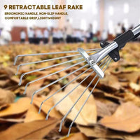 0330 Merge Telescopic Metal 9 Teeth Garden Leaf Rake Lawn Grass Rake Cleaning Tool Yard.