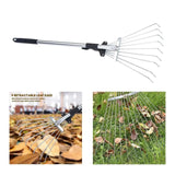 0330 Merge Telescopic Metal 9 Teeth Garden Leaf Rake Lawn Grass Rake Cleaning Tool Yard.