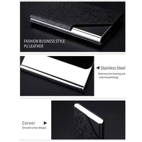 0512 Merge Metal Business Card holder PU Leather Stainless Steel Card Case Waterproof Dust Proof