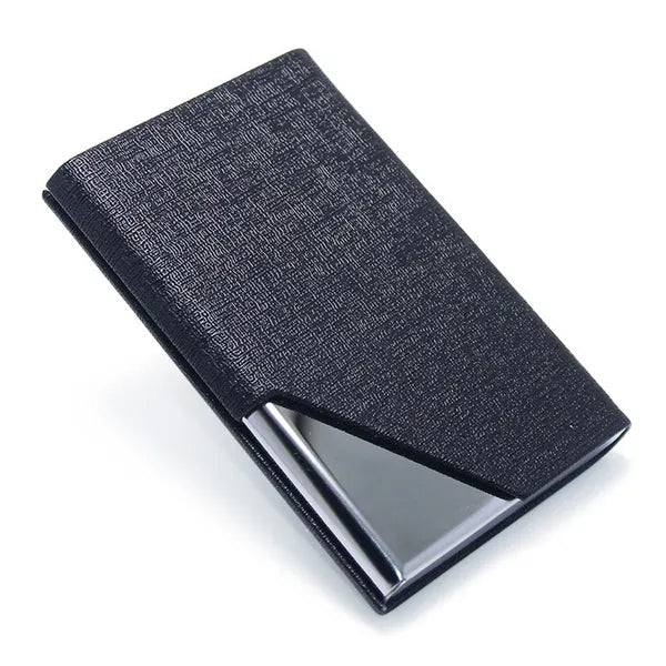 0512 Merge Metal Business Card holder PU Leather Stainless Steel Card Case Waterproof Dust Proof