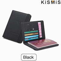 0515 Merge KISMIS RFID Wallet Passport Case Leather Short Wallet Men Slim Credit Card ID Holder