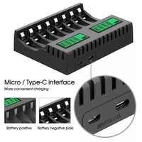 13125 Merge 8 Slot Smart Battery Chargers or AA/AAA Rechargable Batteries LCD Display AUHIS Battery Charges.