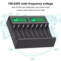 13125 Merge 8 Slot Smart Battery Chargers or AA/AAA Rechargable Batteries LCD Display AUHIS Battery Charges.