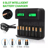 13127 Merge Smart Battery Charger 8 Slots Rechargable For AA/AAA/C/D LCD Display