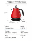 14134 Merge Vintage Electric Kettle Red 1.7L Stainless Steel Auto Off 2200W Kettle.