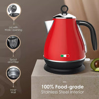 14134 Merge Vintage Electric Kettle Red 1.7L Stainless Steel Auto Off 2200W Kettle.