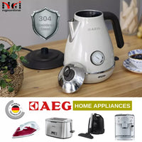 14137 Merge AEG 1.7L / 1850W Cordless Electric Kettle Stainless Steel Retro Classic Teapot Grey Kettle.