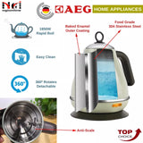 14137 Merge AEG 1.7L / 1850W Cordless Electric Kettle Stainless Steel Retro Classic Teapot Grey Kettle.