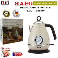 14137 Merge AEG 1.7L / 1850W Cordless Electric Kettle Stainless Steel Retro Classic Teapot Grey Kettle.