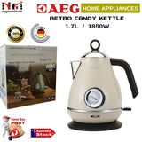 14137 Merge AEG 1.7L / 1850W Cordless Electric Kettle Stainless Steel Retro Classic Teapot Grey Kettle.