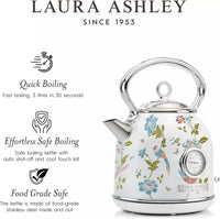 04140 Merge Laura Ashley Electric Kettle 1.7L Stainless Steel 2200W Fast boil Elveden White Kettle.