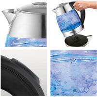 15106 Merge TODO 1.7L Glass Cordless Kettle Electric Dual Wall LED Jug Stainless Appliance.