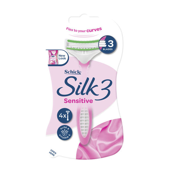 18120 Merge Schick Silk 3 Sensitive Disposable Razors 4 Pack Health