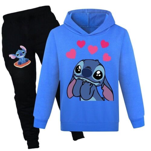 23113 Merge Lilo /Stich Kids Hoddie Jumper Winter Sweatshirts Top + Pants Outfits Blue Hoddie And Joggers 5-6 Years