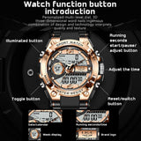 24101 Merge Lige Sports Mens Watch Quartz Waterproof Dual Display Luminous Watches