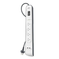 27104 Merge Belkin 4 Way Outlet Surge Protector 2M Power Board 2.4A w2 USB Ports Charger