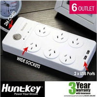 27109 Merge Huntkey SAC604 6 Way Outlet Surge Protector With 2 USB Charging Ports Outlets