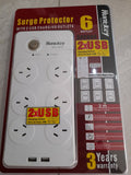 27109 Merge Huntkey SAC604 6 Way Outlet Surge Protector With 2 USB Charging Ports Outlets