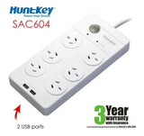 27109 Merge Huntkey SAC604 6 Way Outlet Surge Protector With 2 USB Charging Ports Outlets