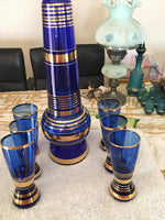 29105 Merge  Vintage Genie Bottle Drink Set Blue With Gold Guild Collectables.