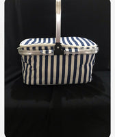 29112 Merge Blue And white Vinyl Insulated Foldable Picnic  Hamper Length 42cm Width 22cm Depth 21cm