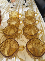 29114 Merge Vintage Amber Punch Bowl With 8 Cups Collectables