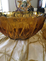 29114 Merge Vintage Amber Punch Bowl With 8 Cups Collectables