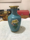 29125 Merge Chinese Cloisonne Vase Blue Back Ground with Florals Collectables