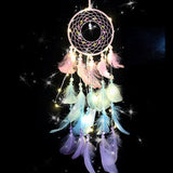 3109 Merge Boho Style Feather Dream Catcher LED Lights Girls Bedroom Wall Hanging Decor.