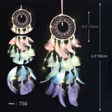 3109 Merge Boho Style Feather Dream Catcher LED Lights Girls Bedroom Wall Hanging Decor.