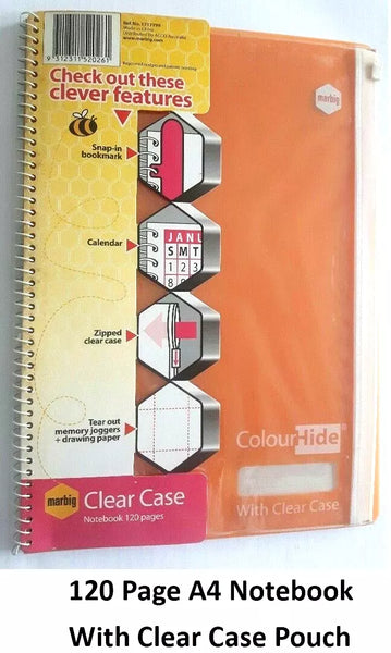 6344 Merge Colourhide Orange A4 Notebook With Clear Case Inserts Storage Pouch 120 Page X104